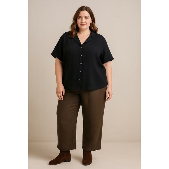 Old Navy Cotton Gauzy Button Down Shirt Black Oversized Boxy Lagenlook | XL - Picture 1 of 8